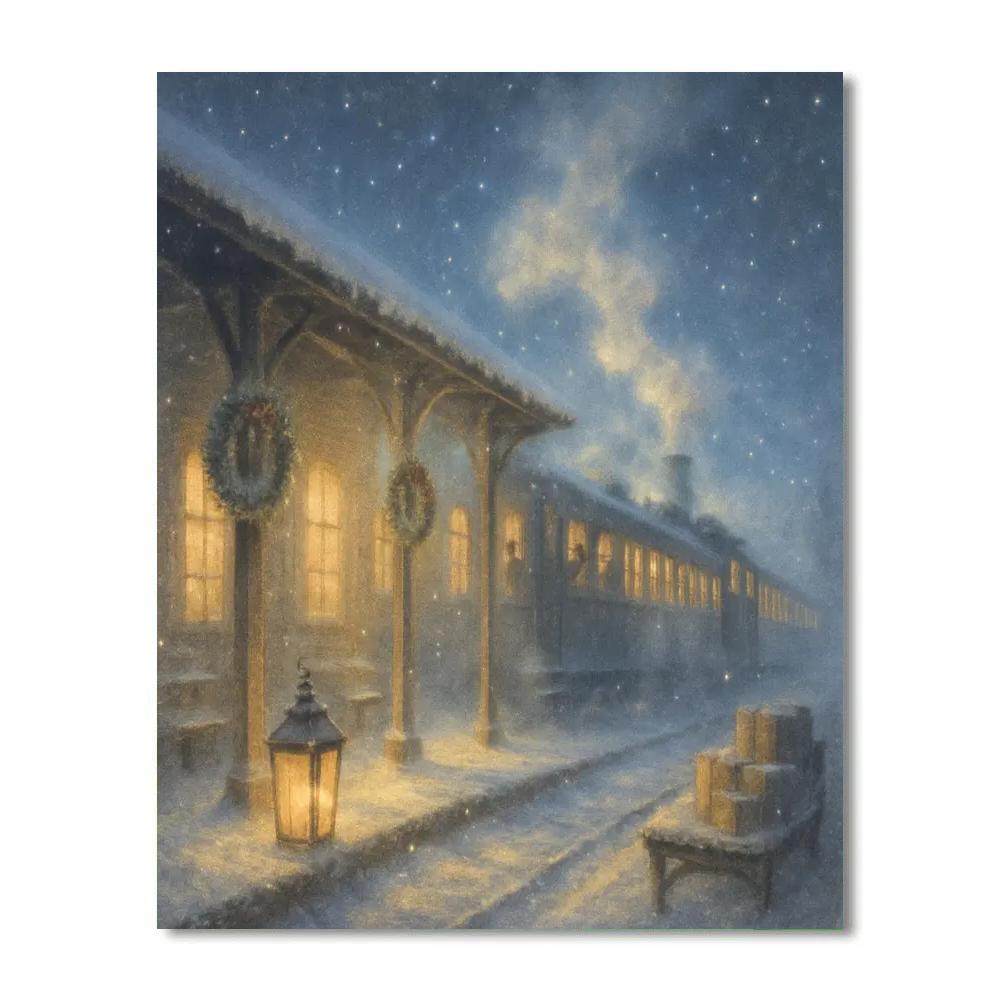 Snow Lanterns Along The Old Rail paint by numbers