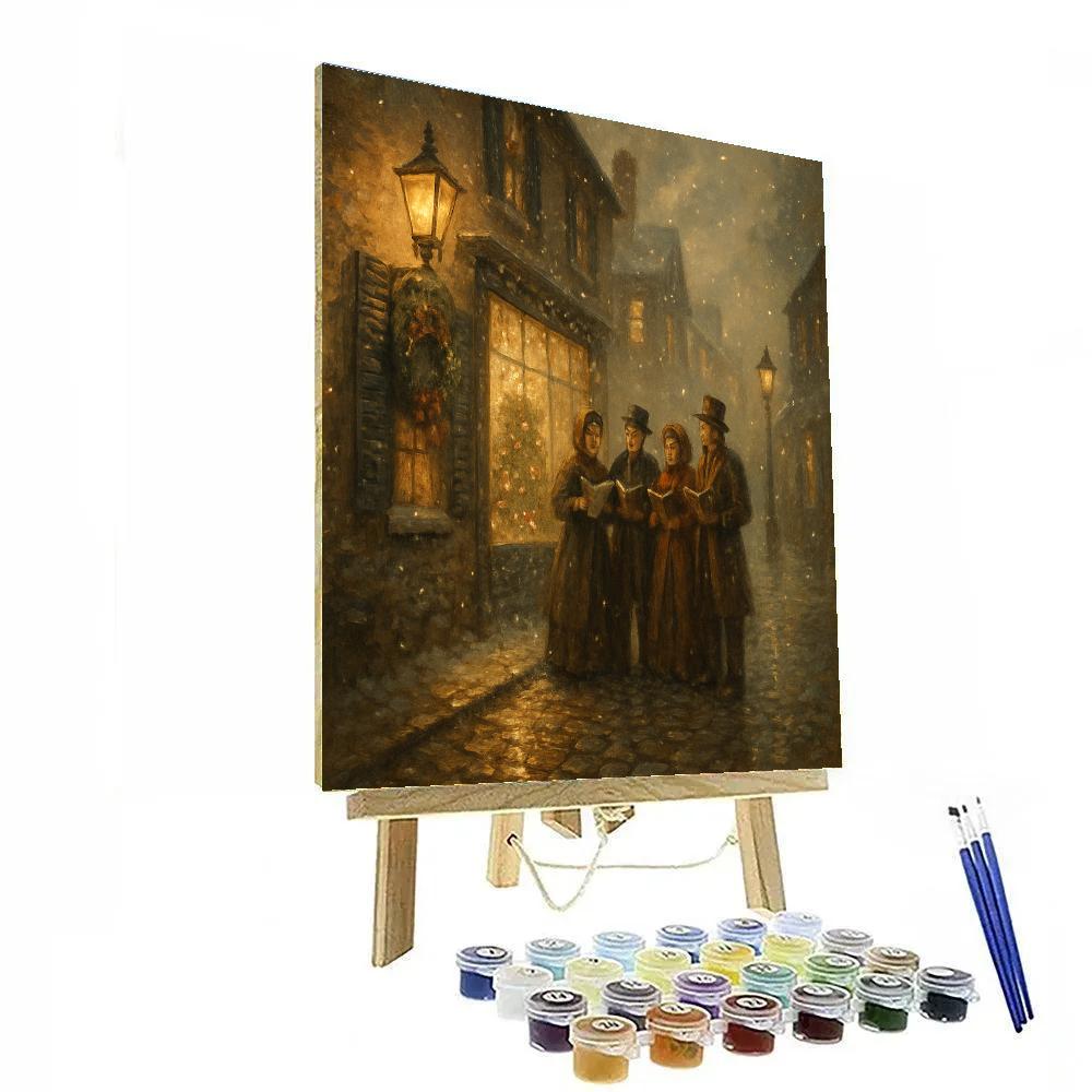 Cobbled Street Carol Lanterns Paint by numbers art