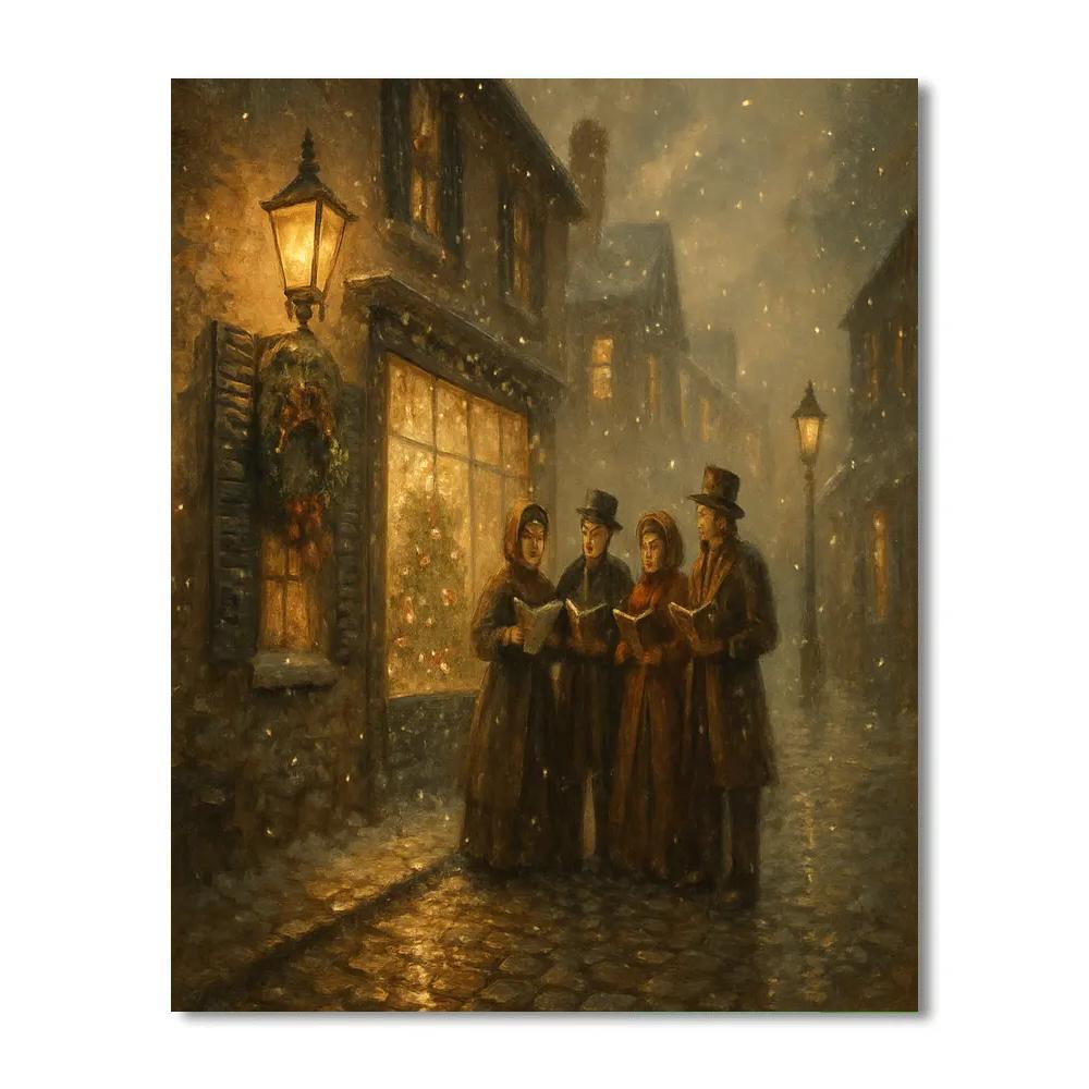 Cobbled Street Carol Lanterns Paint by numbers art