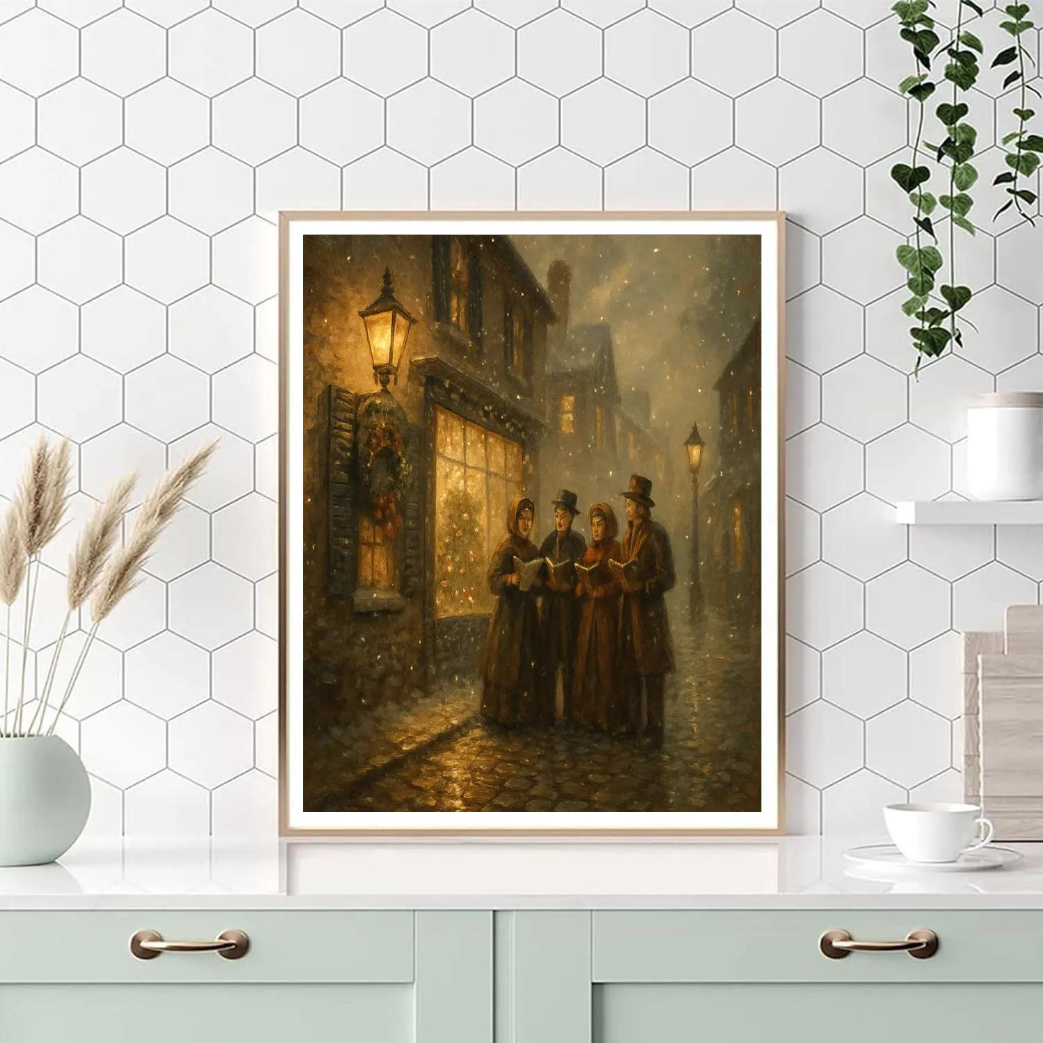 Cobbled Street Carol Lanterns Paint by numbers art