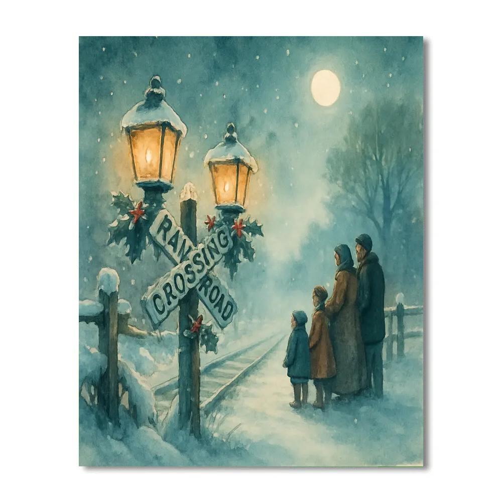 Frosted Lanterns At The Train Crossing Paint by numbers kits
