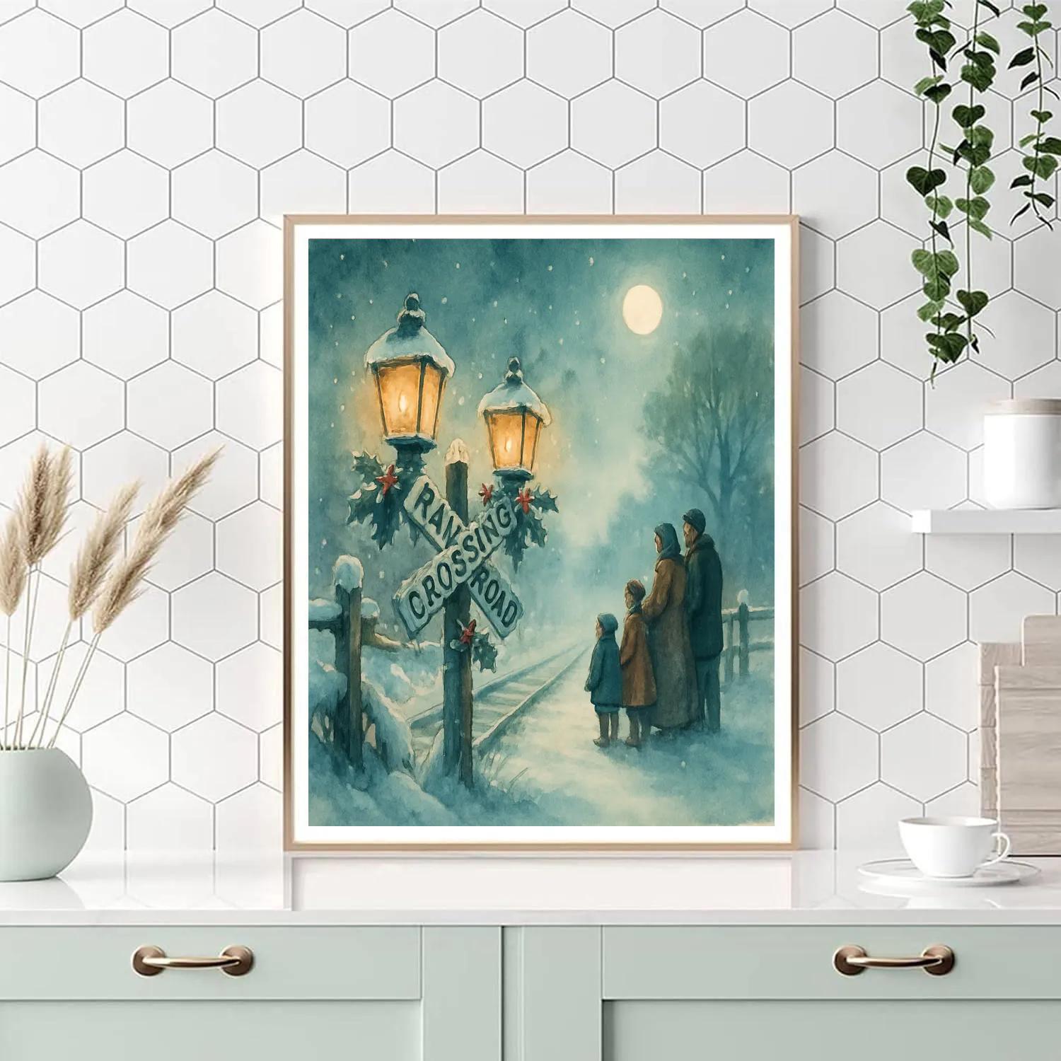 Frosted Lanterns At The Train Crossing Paint by numbers kits