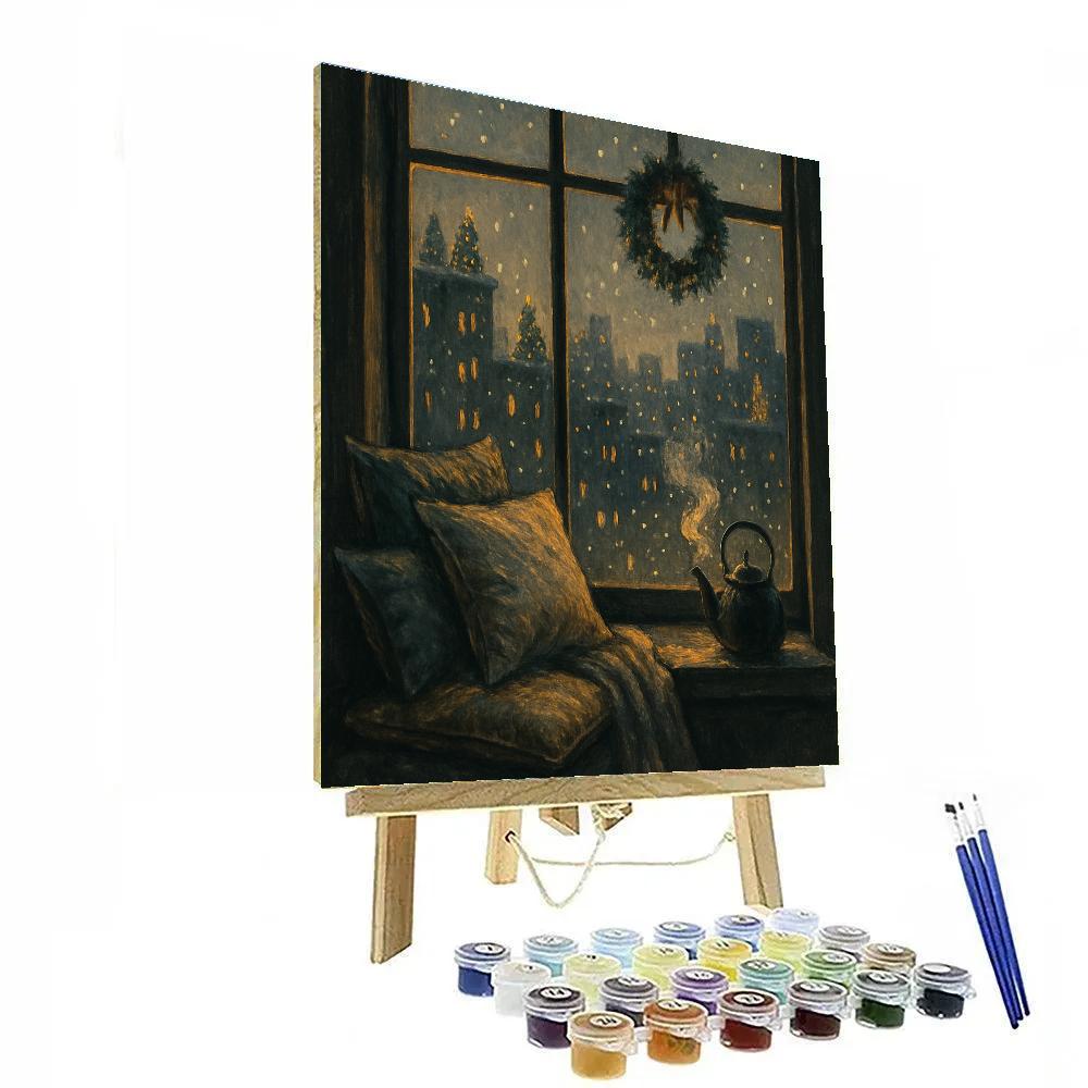 Window Seat Snowy Cityscape DIY paint by numbers
