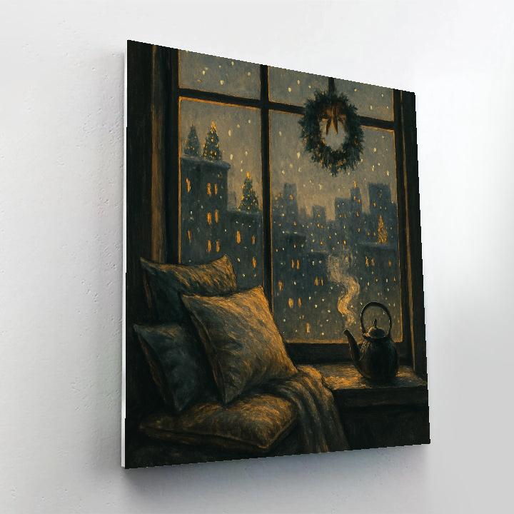 Window Seat Snowy Cityscape DIY paint by numbers