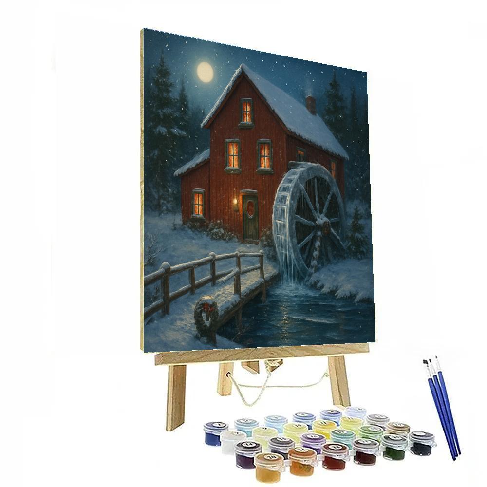 Snowy Postcard Of The Old Mill Painting by numbers kit