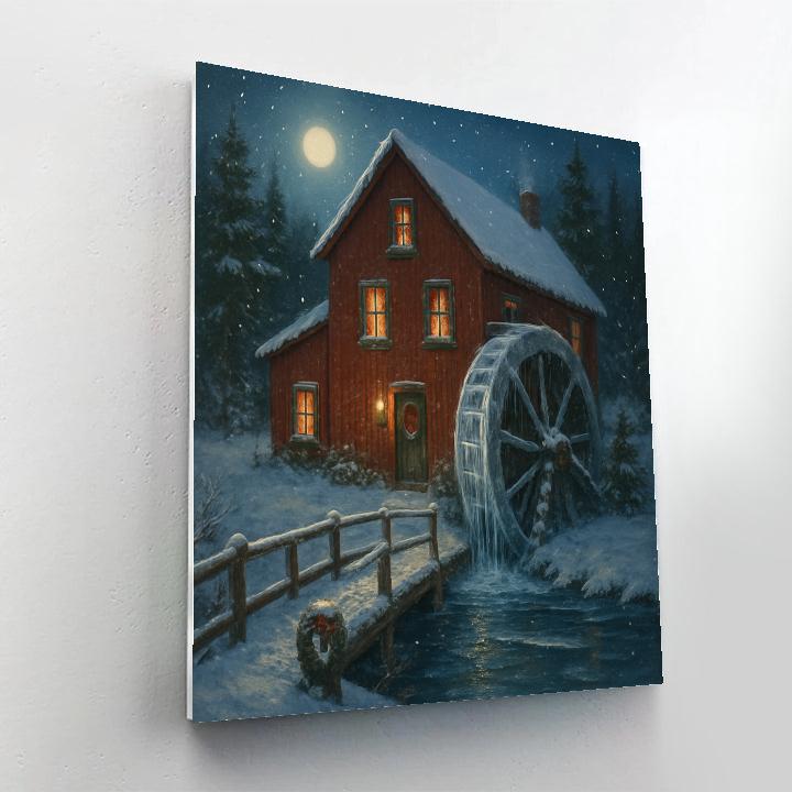 Snowy Postcard Of The Old Mill Painting by numbers kit