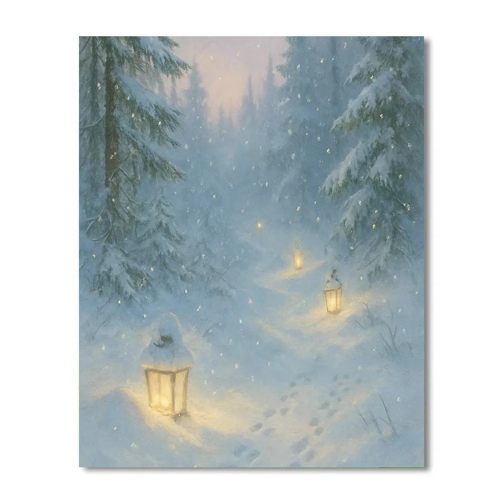 Hidden Lanterns In The Snowdrift Trail paint by color