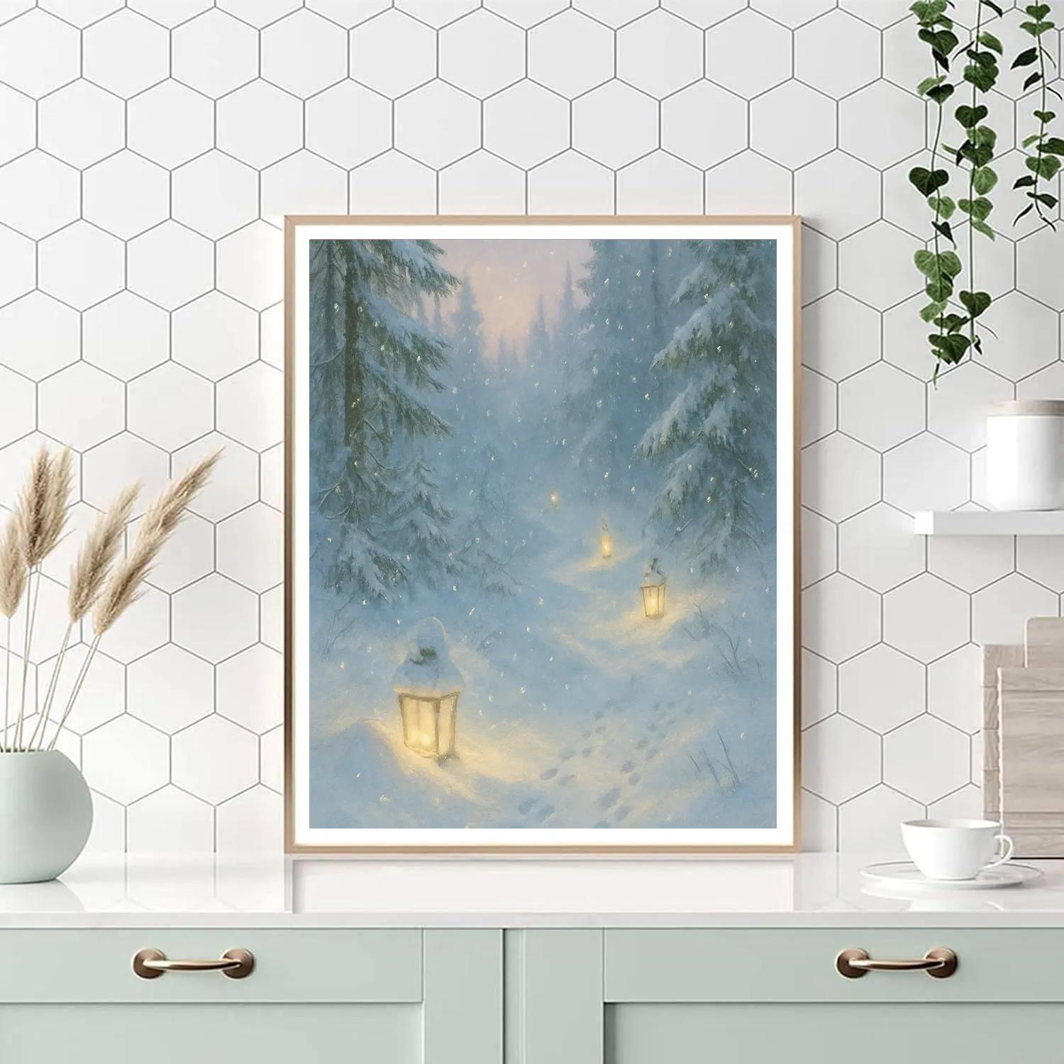 Hidden Lanterns In The Snowdrift Trail paint by color