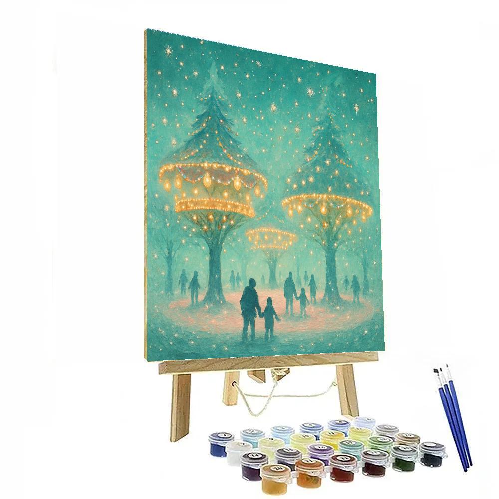 Carousel Of Snowy Lantern Trees painting number kit
