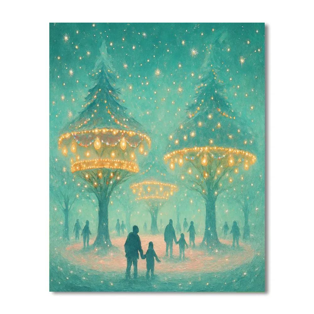 Carousel Of Snowy Lantern Trees painting number kit