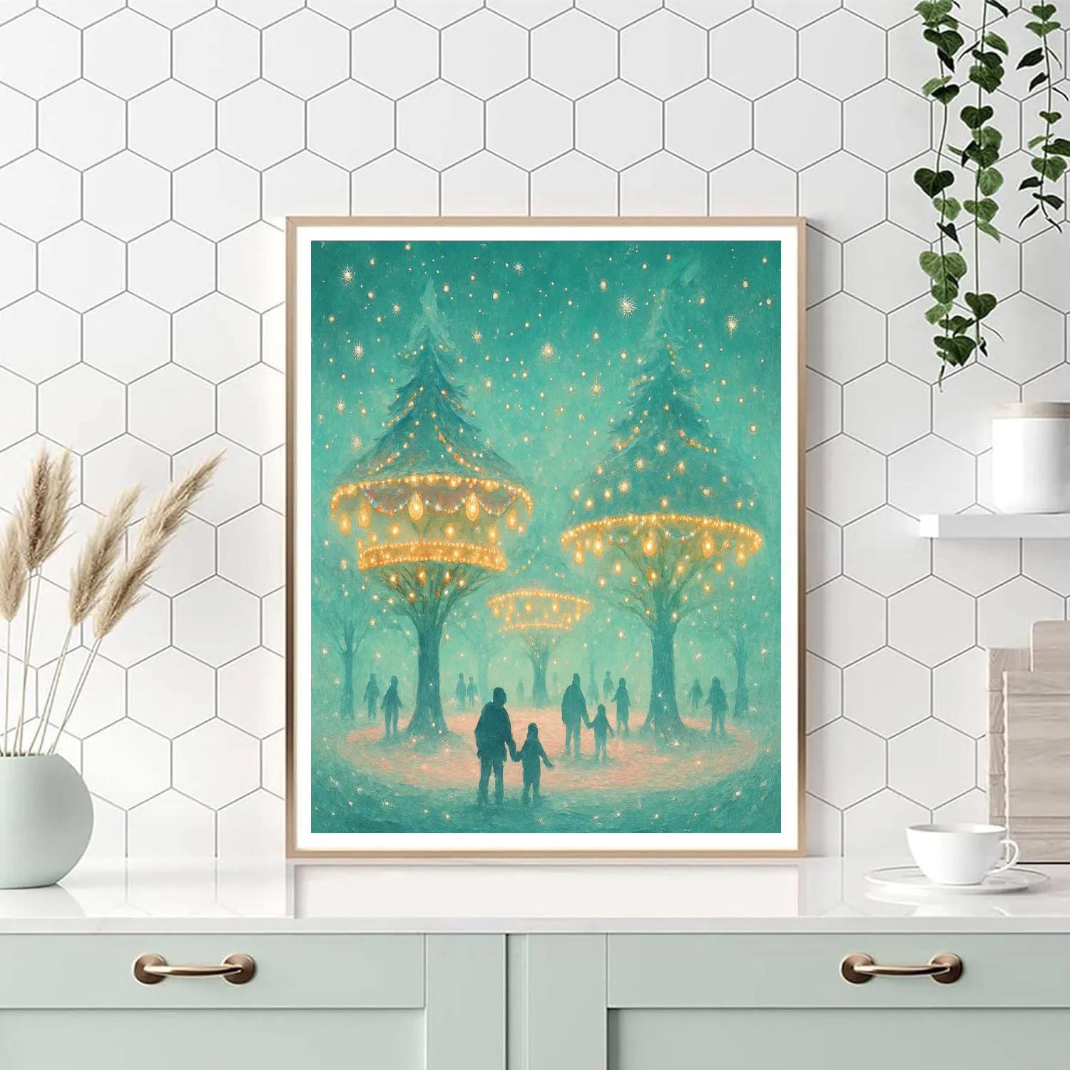 Carousel Of Snowy Lantern Trees painting number kit