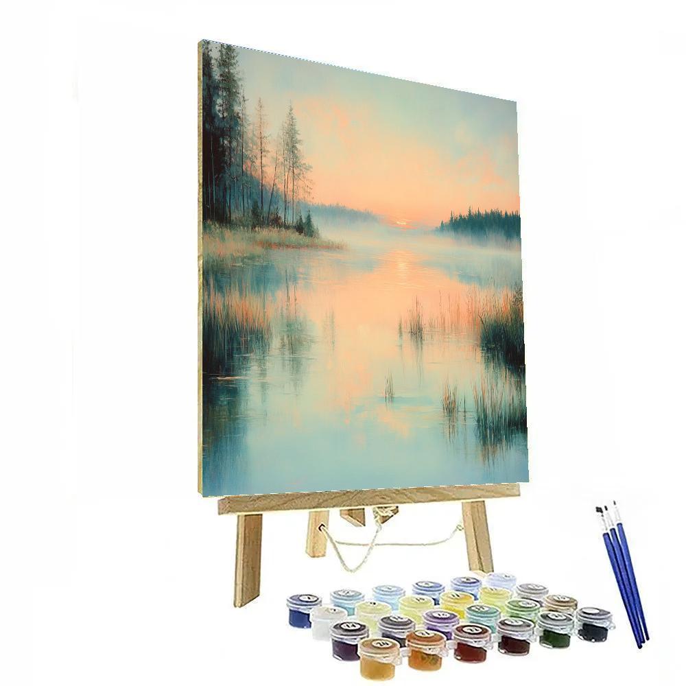 Monet Inspired Misty Lakeside Sunrise DIY paint by numbers