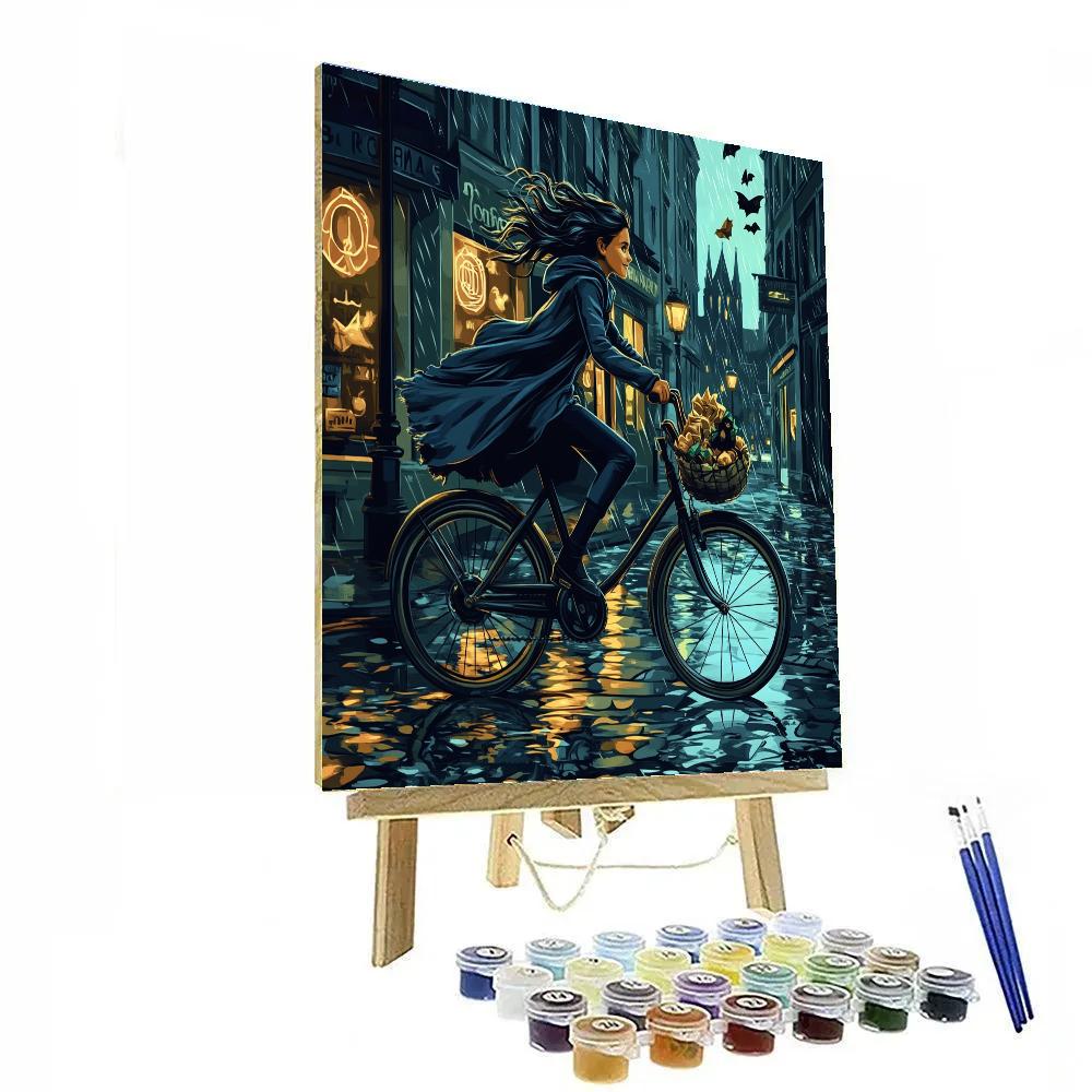 Witchs Bicycle Midnight Run Haunted paint by number