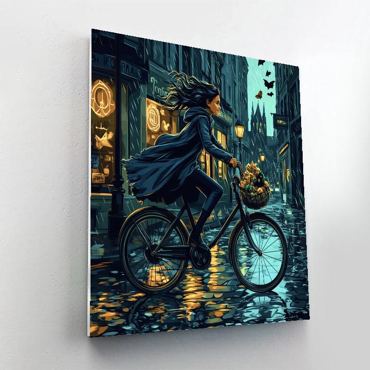 Witchs Bicycle Midnight Run Haunted paint by number