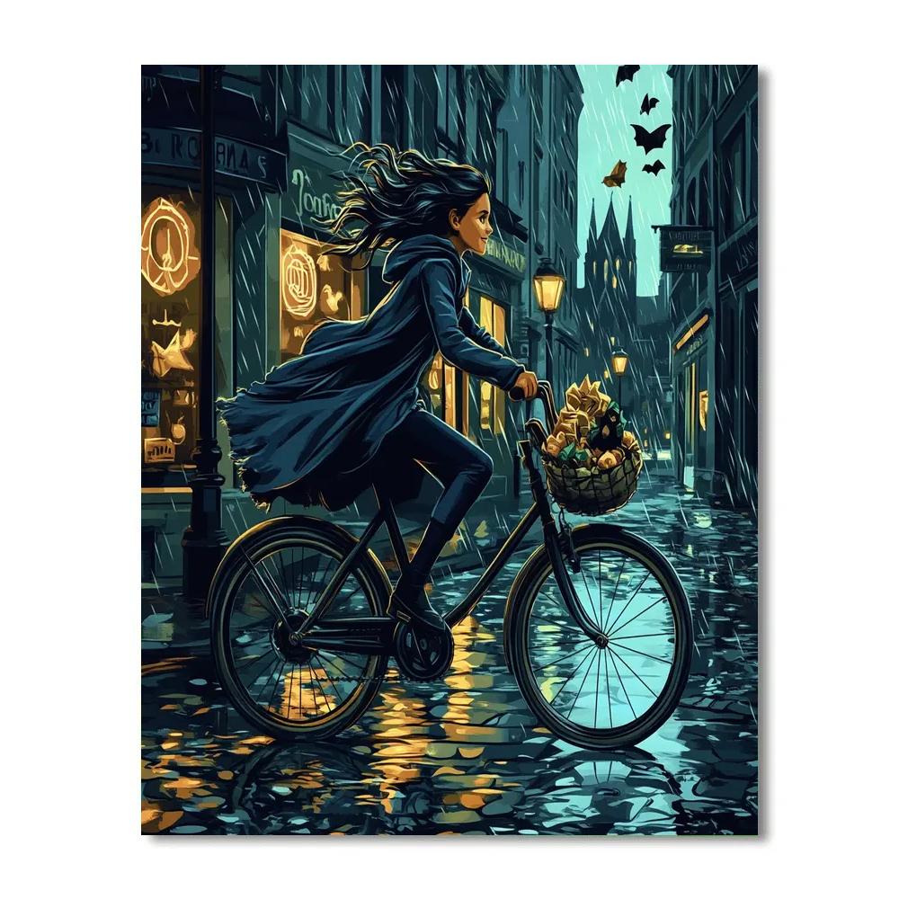 Witchs Bicycle Midnight Run Haunted paint by number