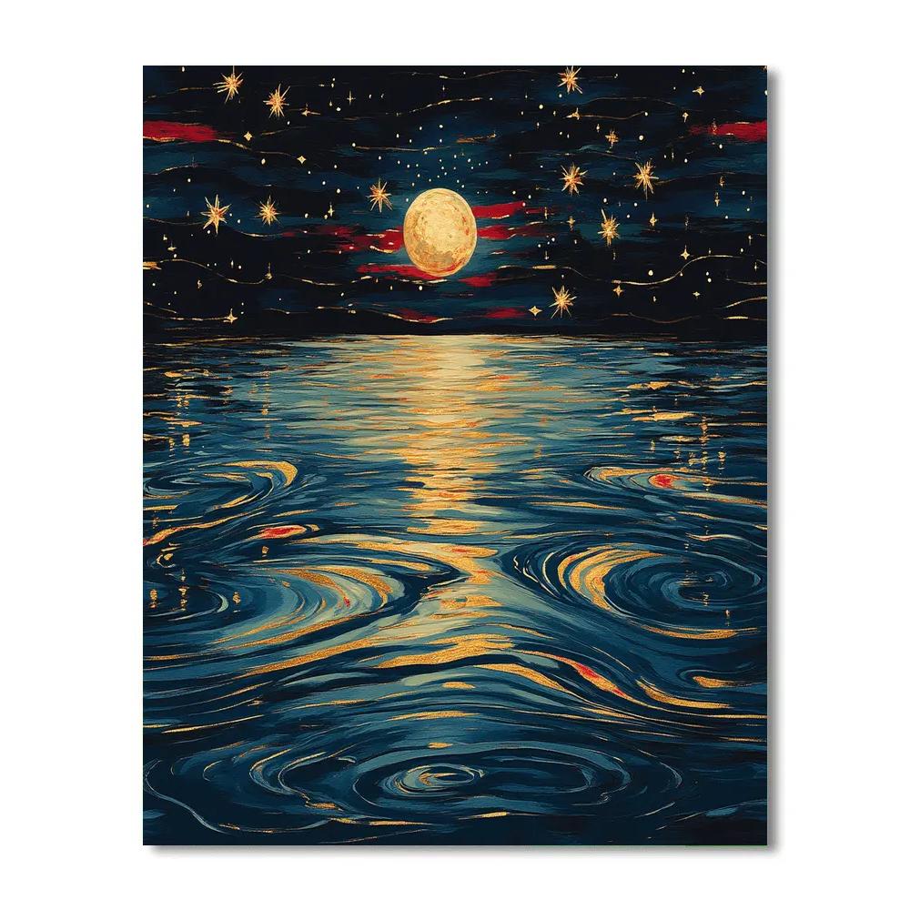 Gustav Klimt Inspired Starry River Reflections Paint by numbers art