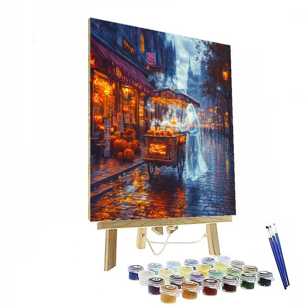Ghostly Tea Cart Street Vendor Halloween DIY paint by numbers