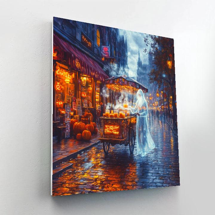 Ghostly Tea Cart Street Vendor Halloween DIY paint by numbers