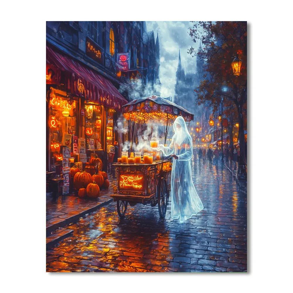 Ghostly Tea Cart Street Vendor Halloween DIY paint by numbers
