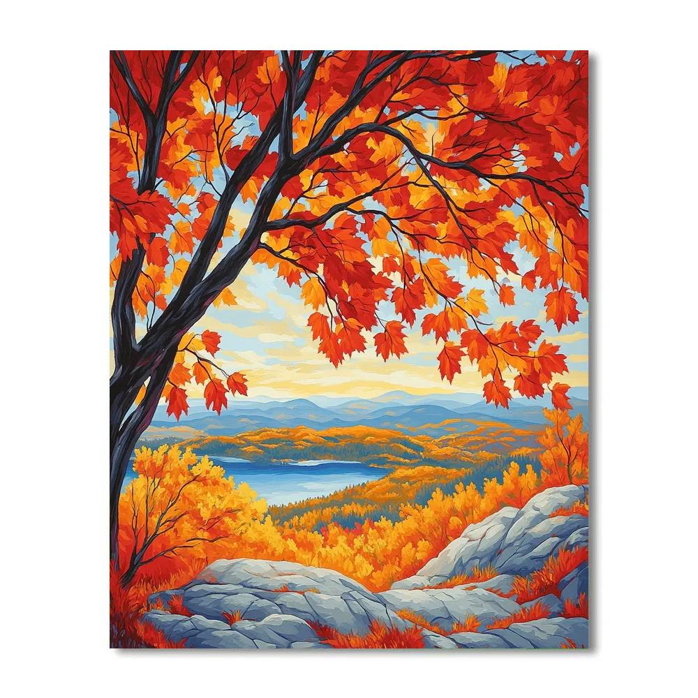 A.Y. Jackson Inspired Autumn Red Maple Canopy paint by number