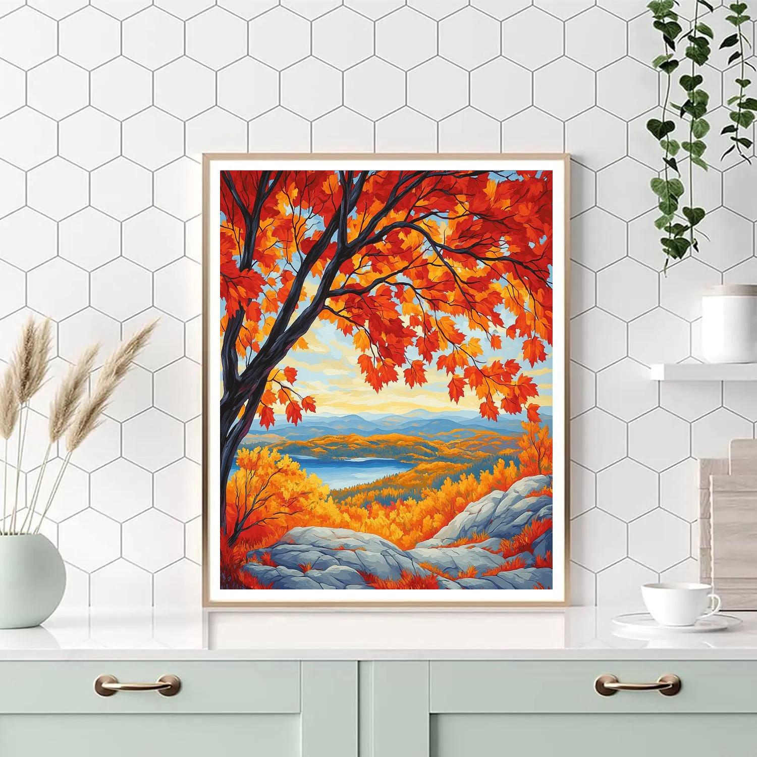 A.Y. Jackson Inspired Autumn Red Maple Canopy paint by number