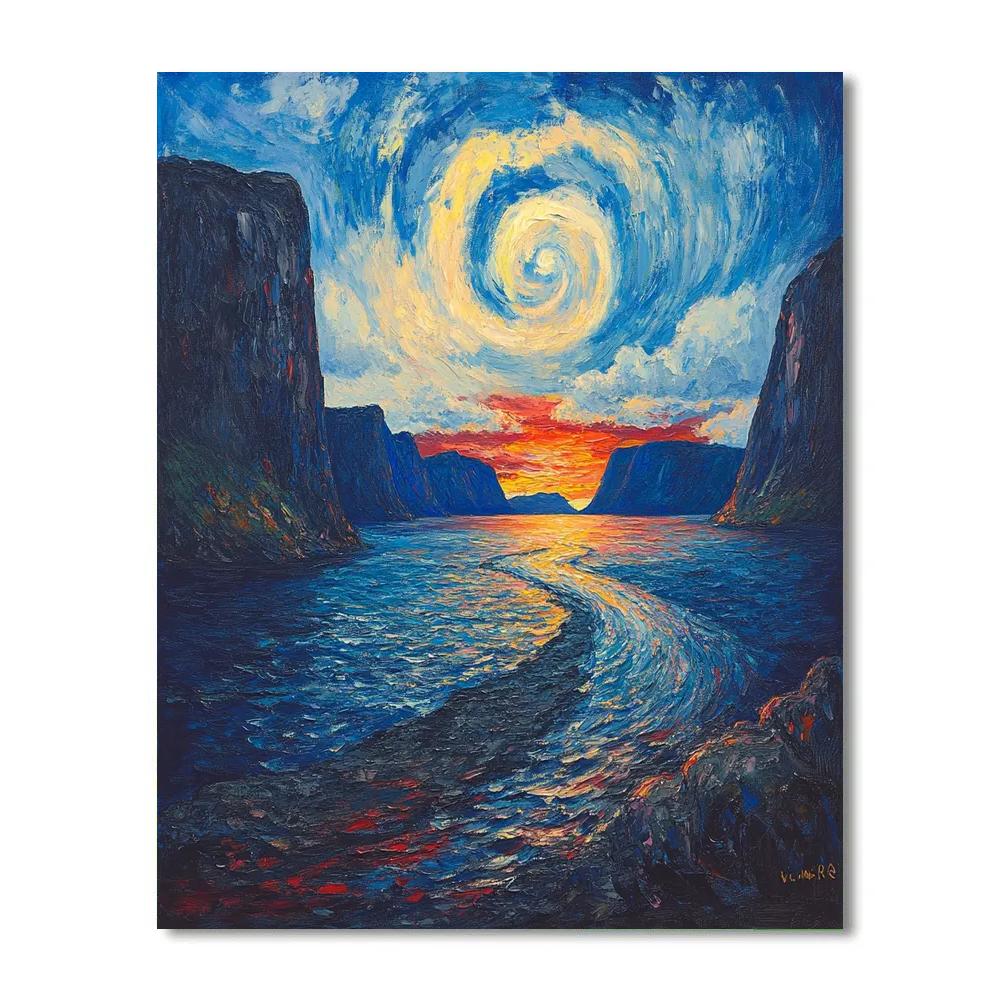 Edvard Munch Inspired Fjord At Dusk Paint by numbers art
