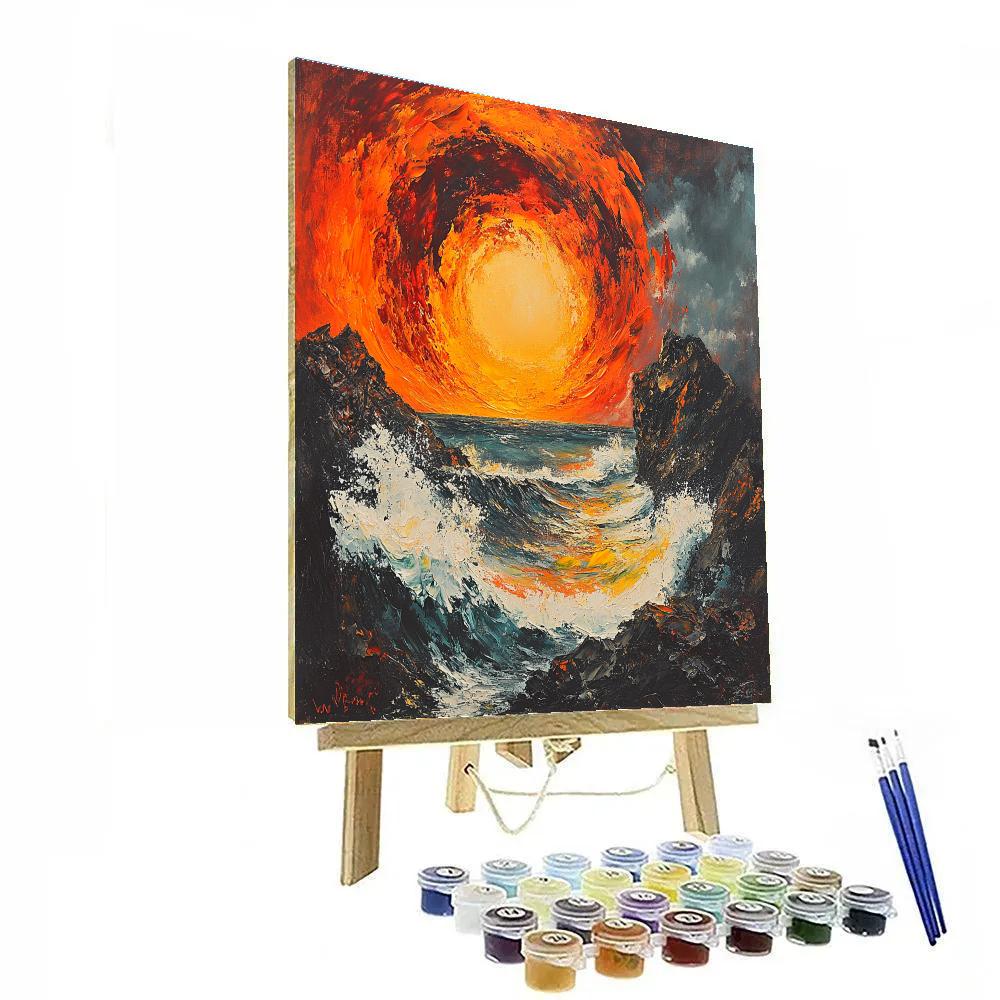 Edvard Munch Inspired Cosmic Tide Over Weathered Rocks Paint by numbers art