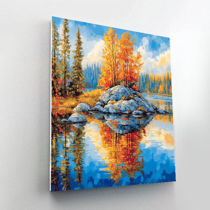 Franklin Carmichael Inspired Luminous Autumn Island Reflection paint by color
