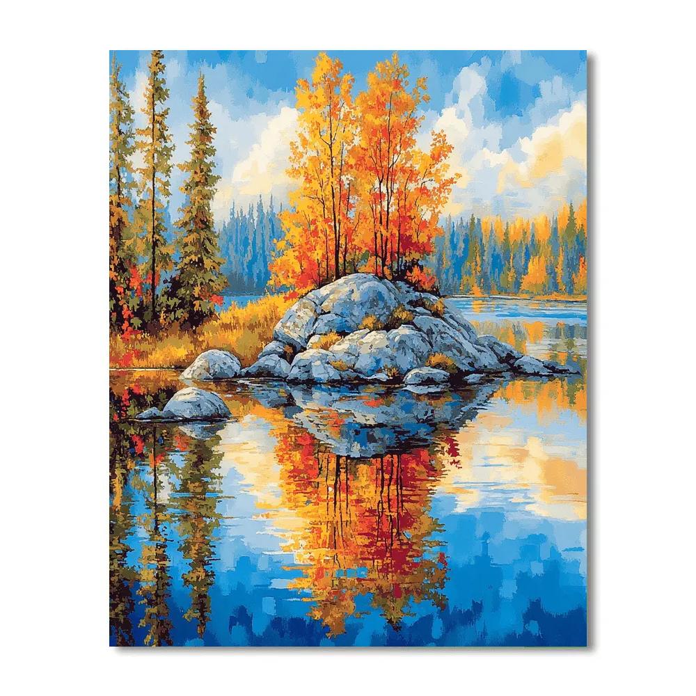 Franklin Carmichael Inspired Luminous Autumn Island Reflection paint by color