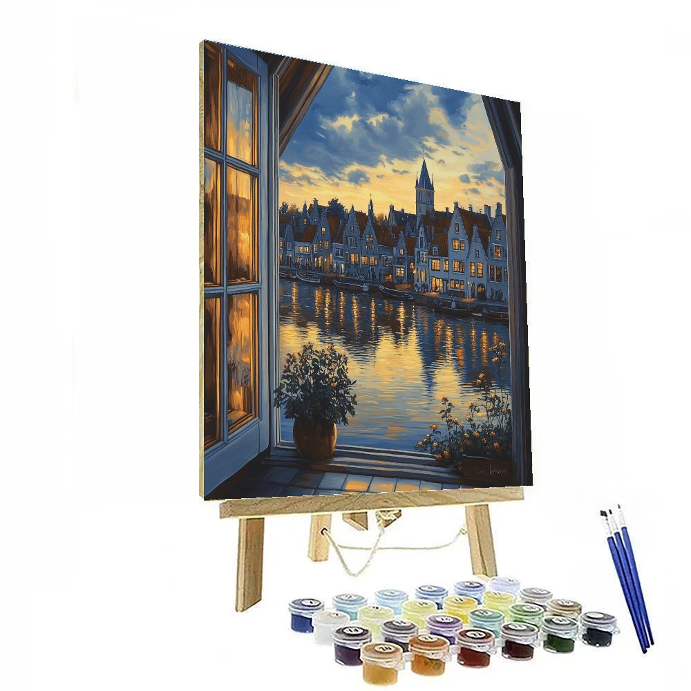 Johannes Vermeer Inspired Rooftops At Golden Dusk Number painting