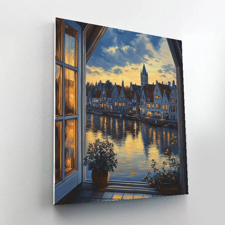 Johannes Vermeer Inspired Rooftops At Golden Dusk Number painting