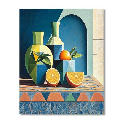 Pablo Picasso Inspired Cubist Still Life With Vases And Citrus Paint by numbers art