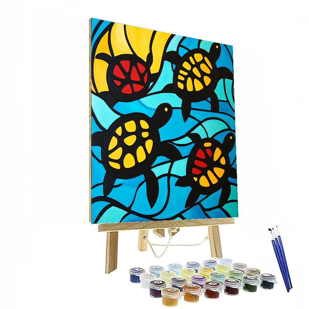 Norval Morrisseau Inspired Turtles Embracing River Currents Numbered painting kits