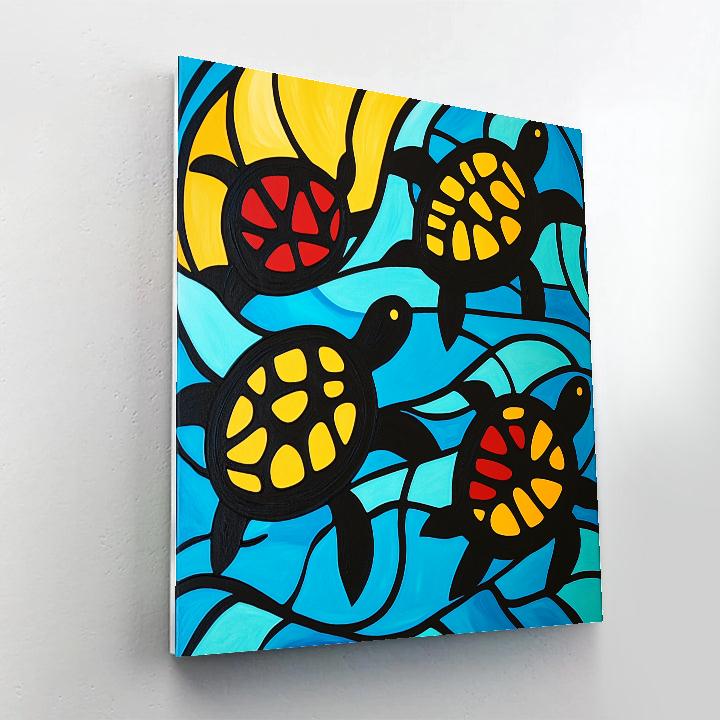 Norval Morrisseau Inspired Turtles Embracing River Currents Numbered painting kits