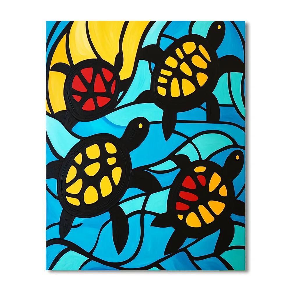 Norval Morrisseau Inspired Turtles Embracing River Currents Numbered painting kits