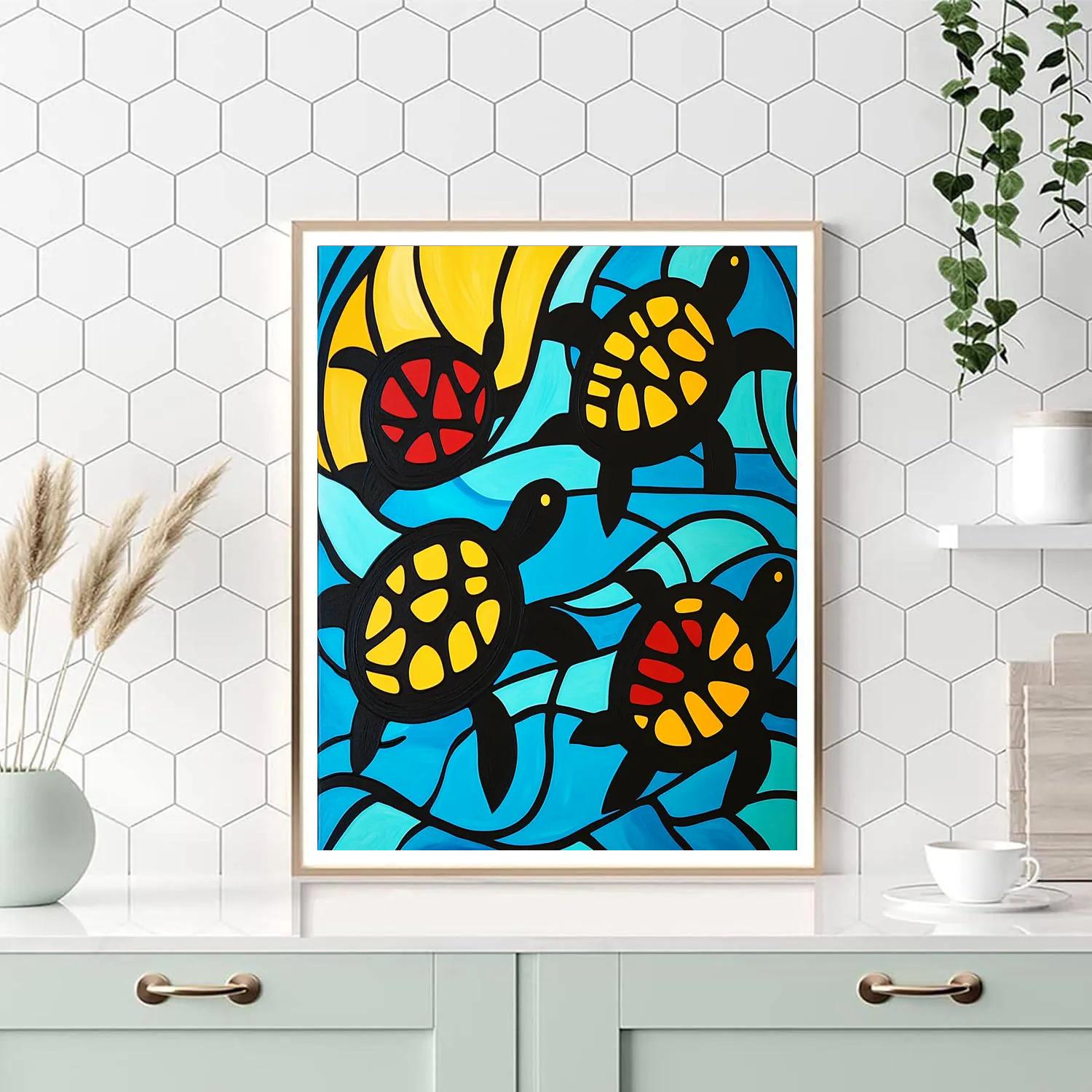 Norval Morrisseau Inspired Turtles Embracing River Currents Numbered painting kits