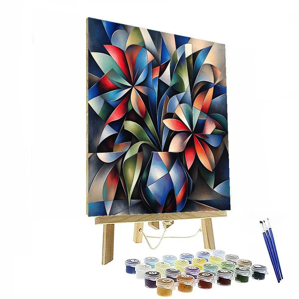 Pablo Picasso Inspired Cubist Floral Still Life With Vivid Geometry Paint by numbers art