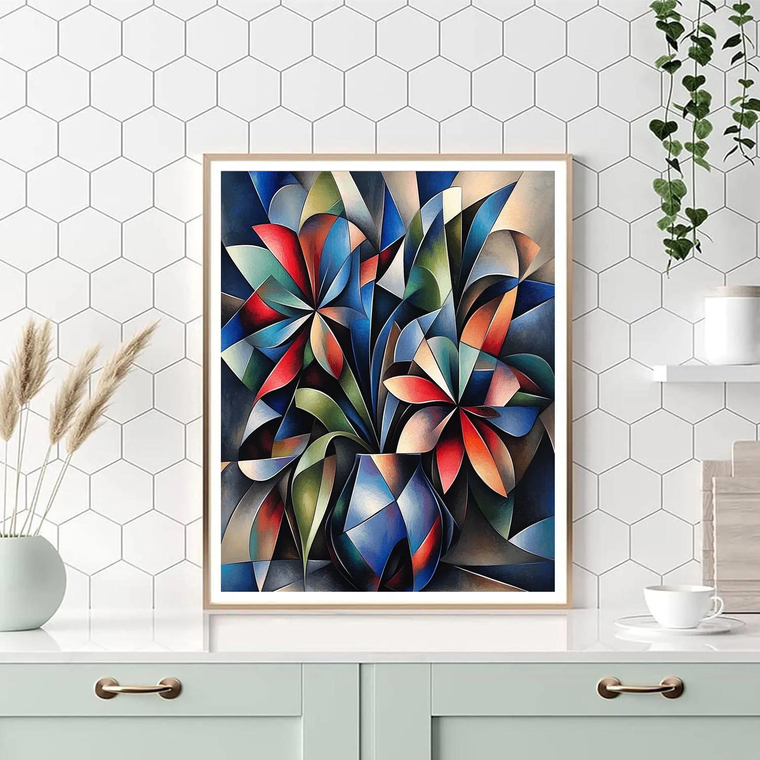 Pablo Picasso Inspired Cubist Floral Still Life With Vivid Geometry Paint by numbers art