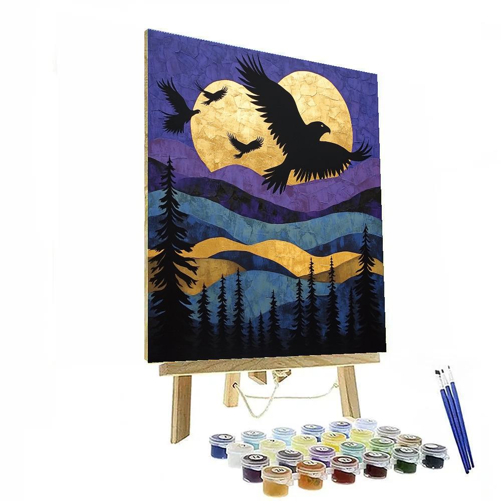 Norval Morrisseau Inspired Eagles Soaring Over Sacred Sky paint by number
