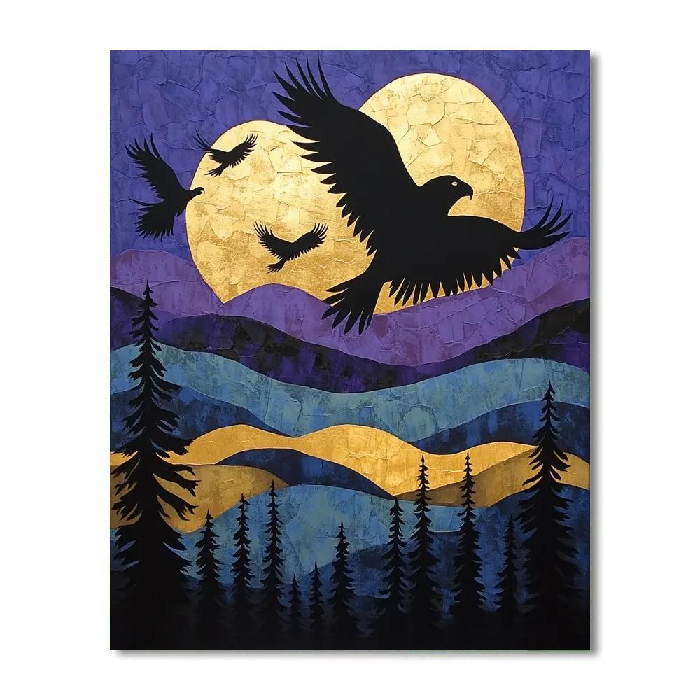 Norval Morrisseau Inspired Eagles Soaring Over Sacred Sky paint by number