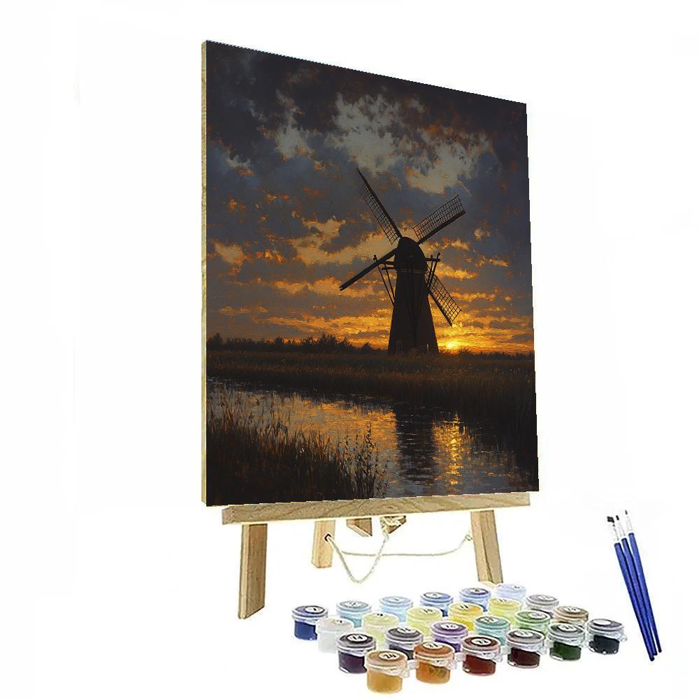 Rembrandt Inspired Windmill Silhouetted At Twilight Painting by numbers kit