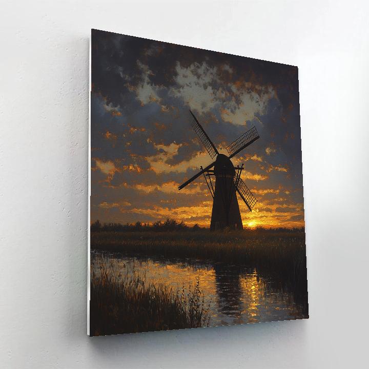 Rembrandt Inspired Windmill Silhouetted At Twilight Painting by numbers kit