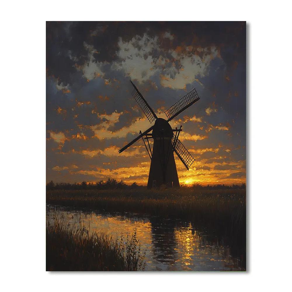 Rembrandt Inspired Windmill Silhouetted At Twilight Painting by numbers kit