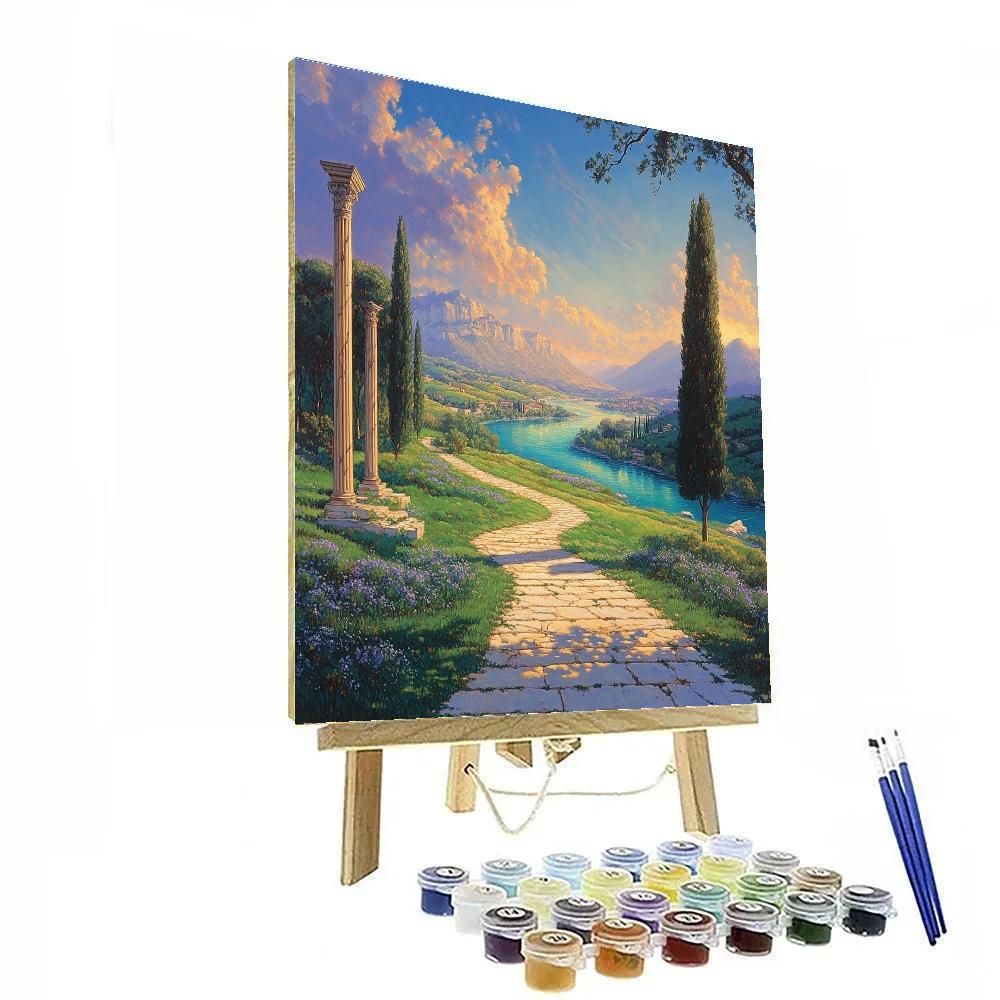 Raphael Inspired Symmetrical Horizon With Flowing River Paint by numbers art