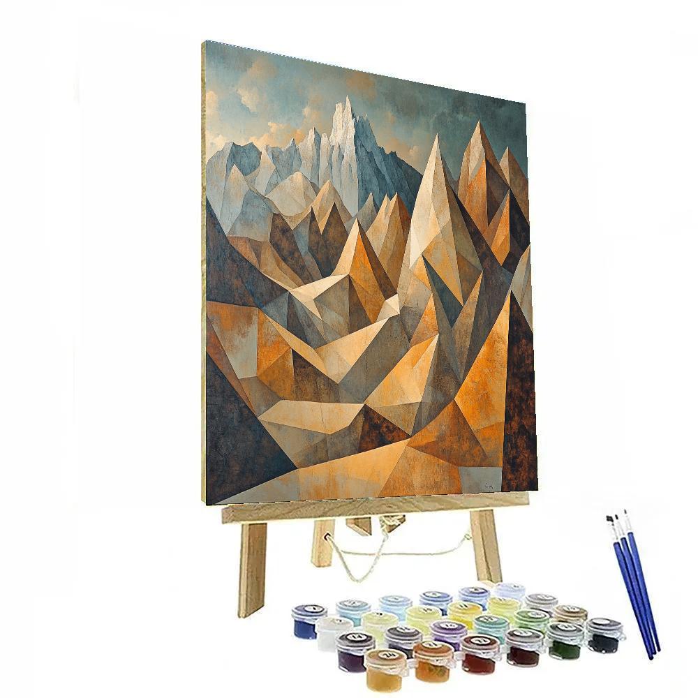 Pablo Picasso Inspired Geometric Mountain Landscape In Muted Ochre And Slate Painting by numbers kit