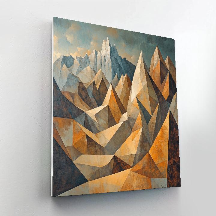 Pablo Picasso Inspired Geometric Mountain Landscape In Muted Ochre And Slate Painting by numbers kit