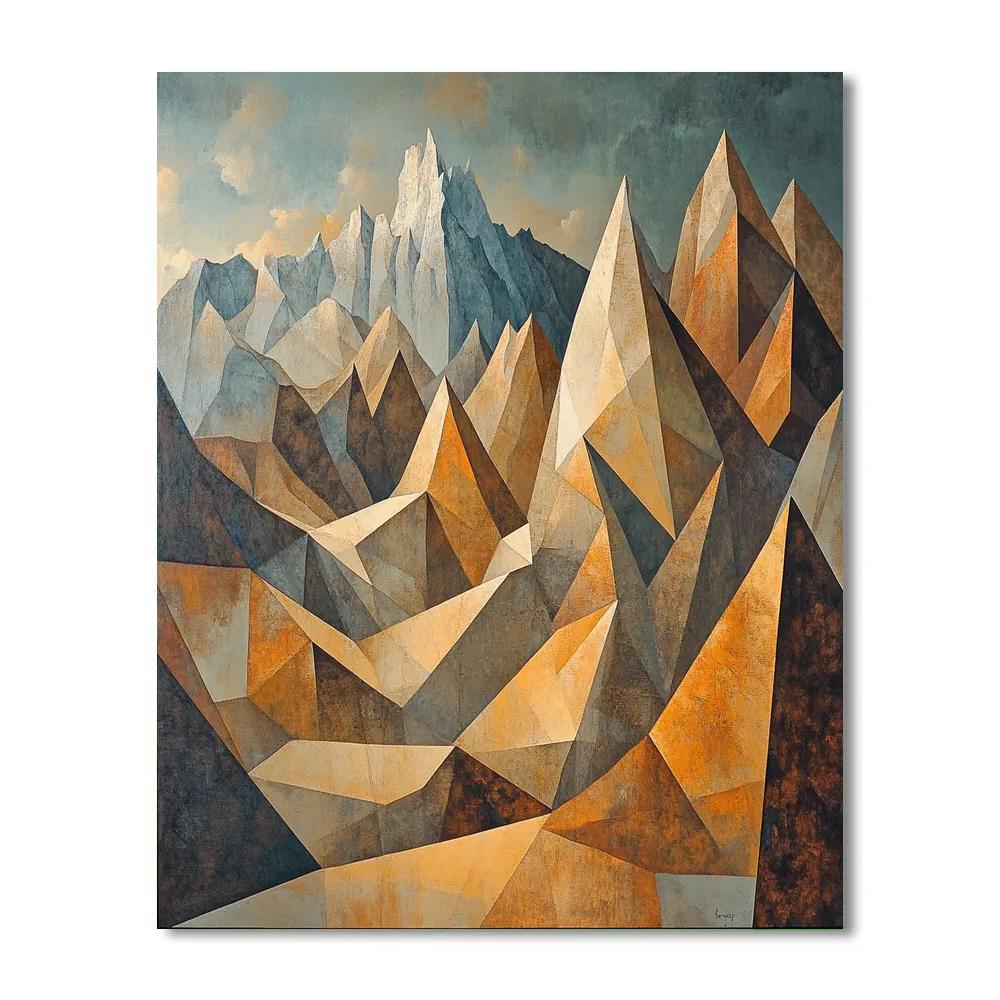 Pablo Picasso Inspired Geometric Mountain Landscape In Muted Ochre And Slate Painting by numbers kit