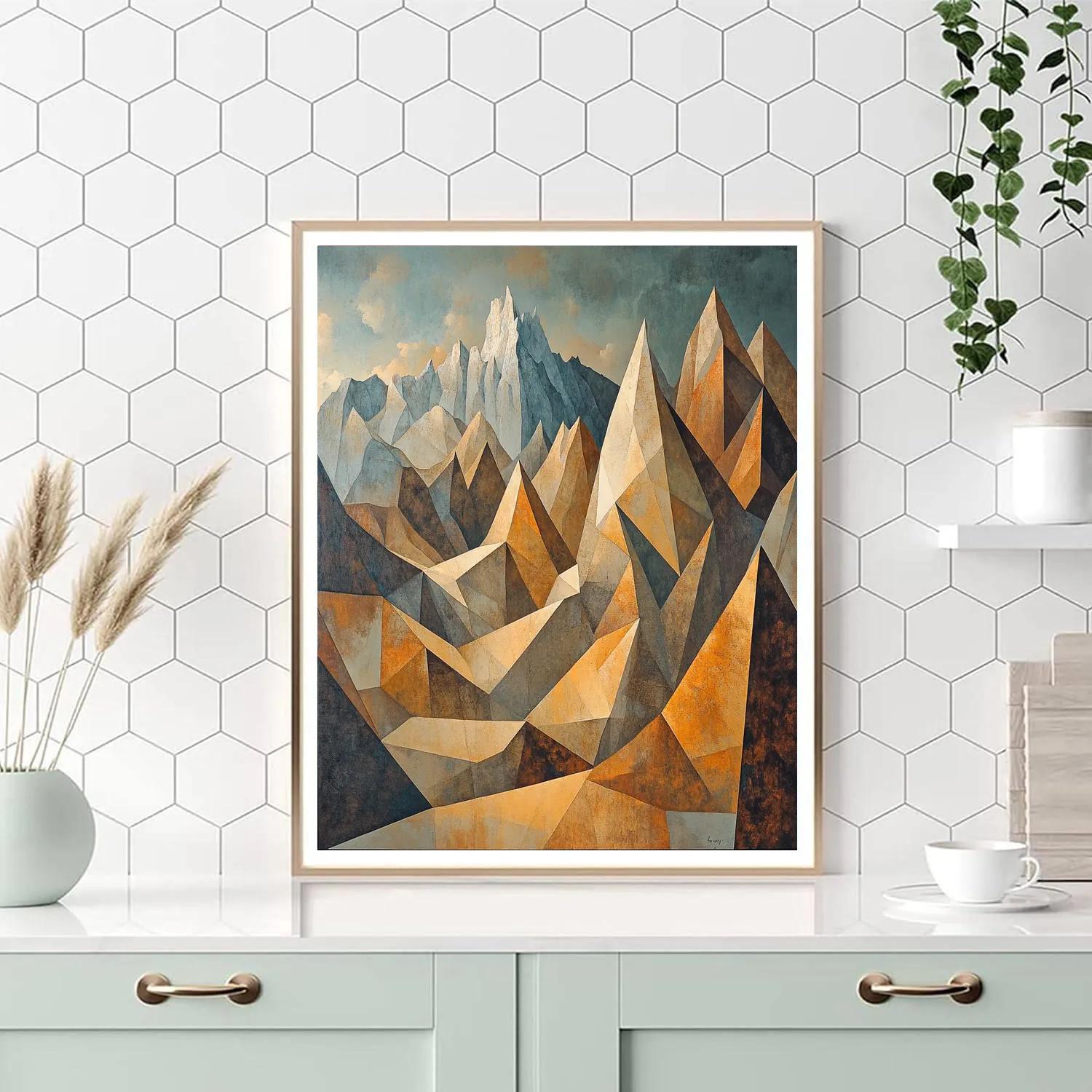 Pablo Picasso Inspired Geometric Mountain Landscape In Muted Ochre And Slate Painting by numbers kit