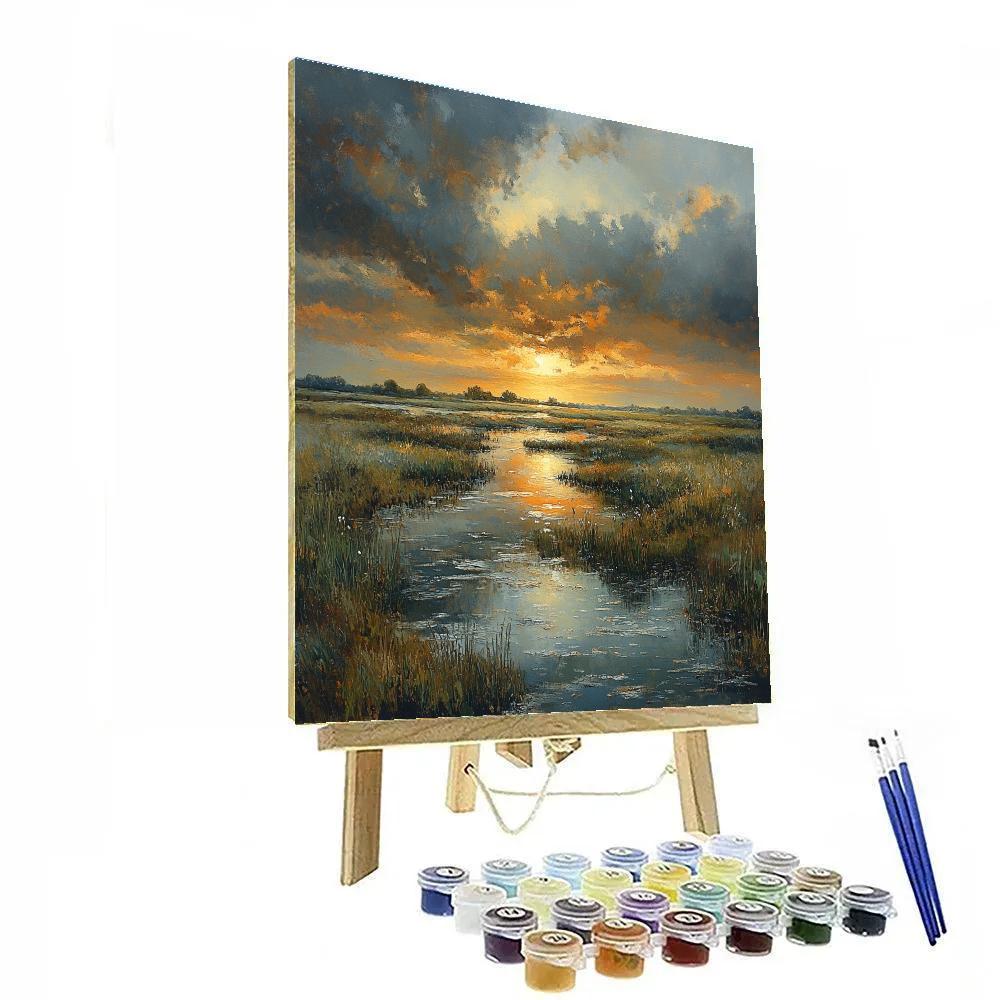 Rembrandt Inspired Twilight Over Serene Dutch Marshlands DIY paint by numbers