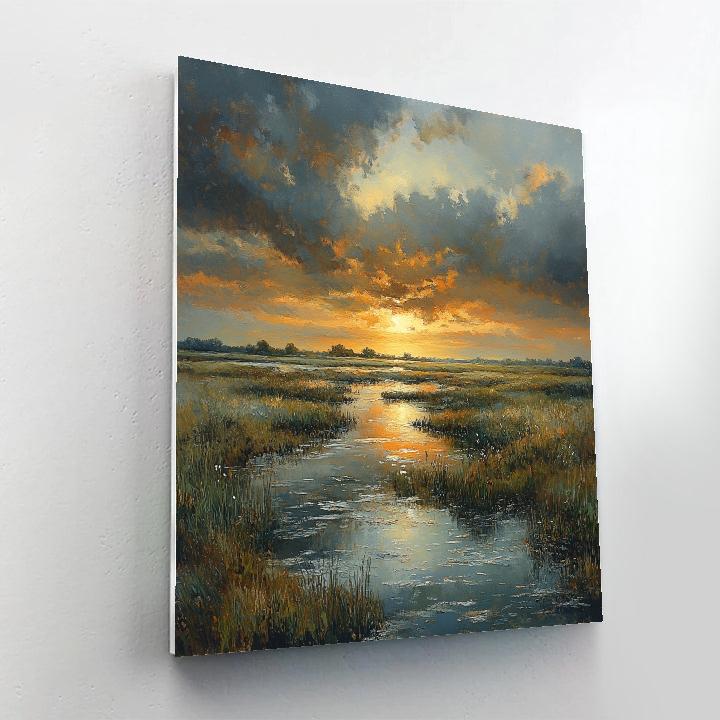 Rembrandt Inspired Twilight Over Serene Dutch Marshlands DIY paint by numbers